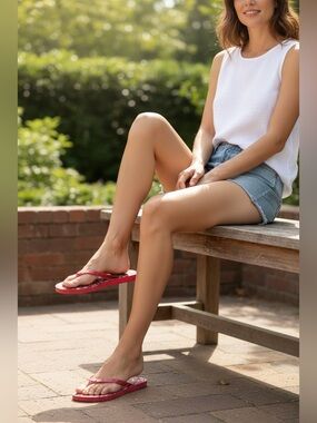 Coach Abbigail Rubber Red/White/ Pink Flip Flops/Sandal sz 7